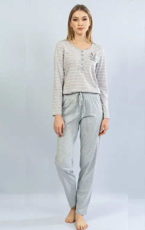Pijamale damă cu  imprimeu Little Bunny, gri/roz