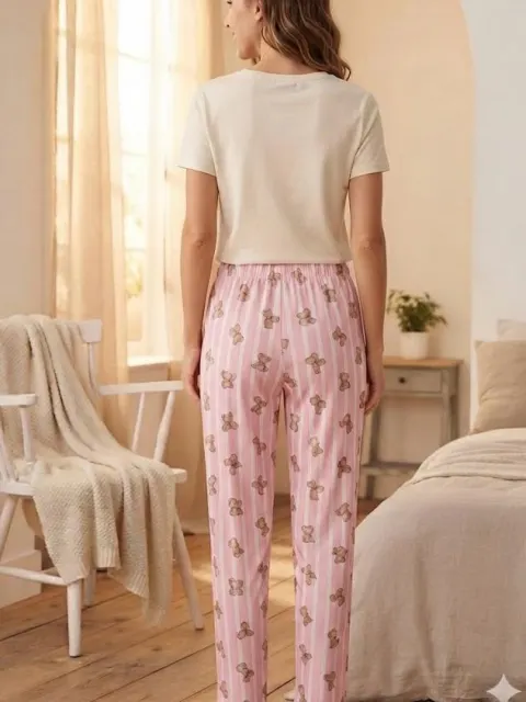 Pantaloni de pijama de dama dungi roz