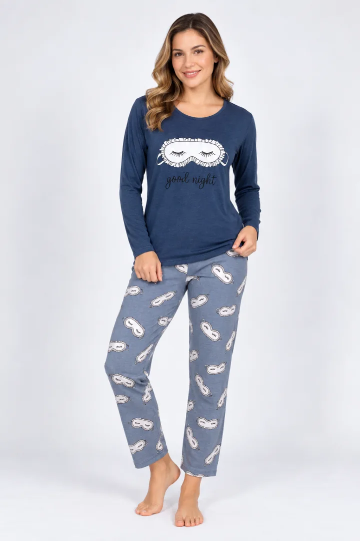 Pijama damă , imprimeu ,,Good Night'', culoare bleumarin