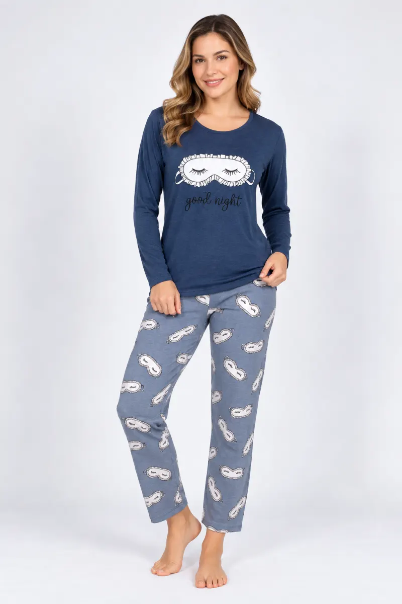 Pijama damă , imprimeu ,,Good Night'', culoare bleumarin