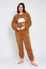 Pijama damă „COCOLINO” maro cu imprimeu „Little Rain”