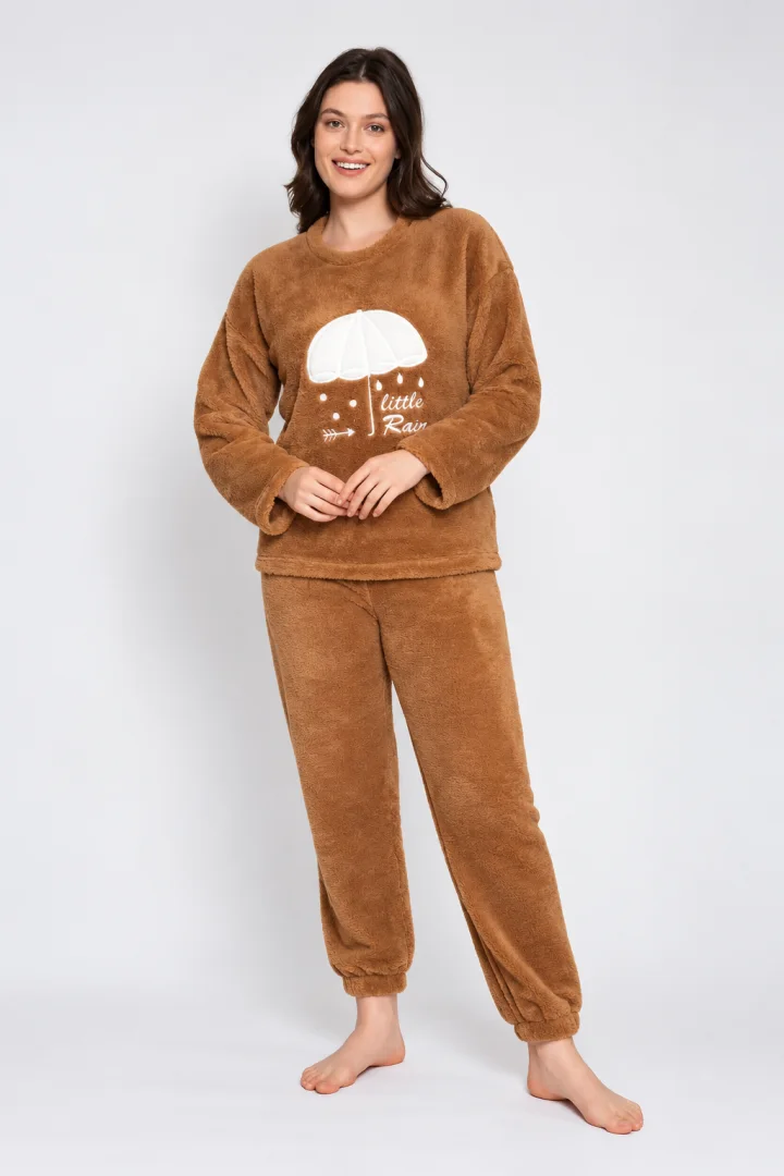 Pijama damă „COCOLINO” maro cu imprimeu „Little Rain”
