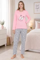 Pijama damă , imprimeu ,,Happy Face'', culoare roz