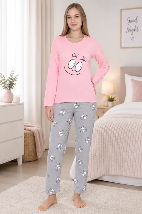Pijama damă , imprimeu ,,Happy Face'', culoare roz