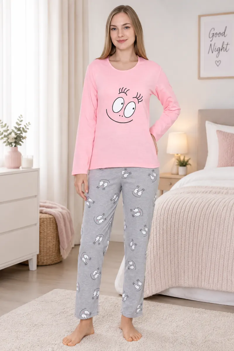 Pijama damă , imprimeu ,,Happy Face'', culoare roz