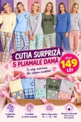 Cutia Surpriză – 5 Pijamale Damă, Mânecă Lungă și Pantaloni Lungi