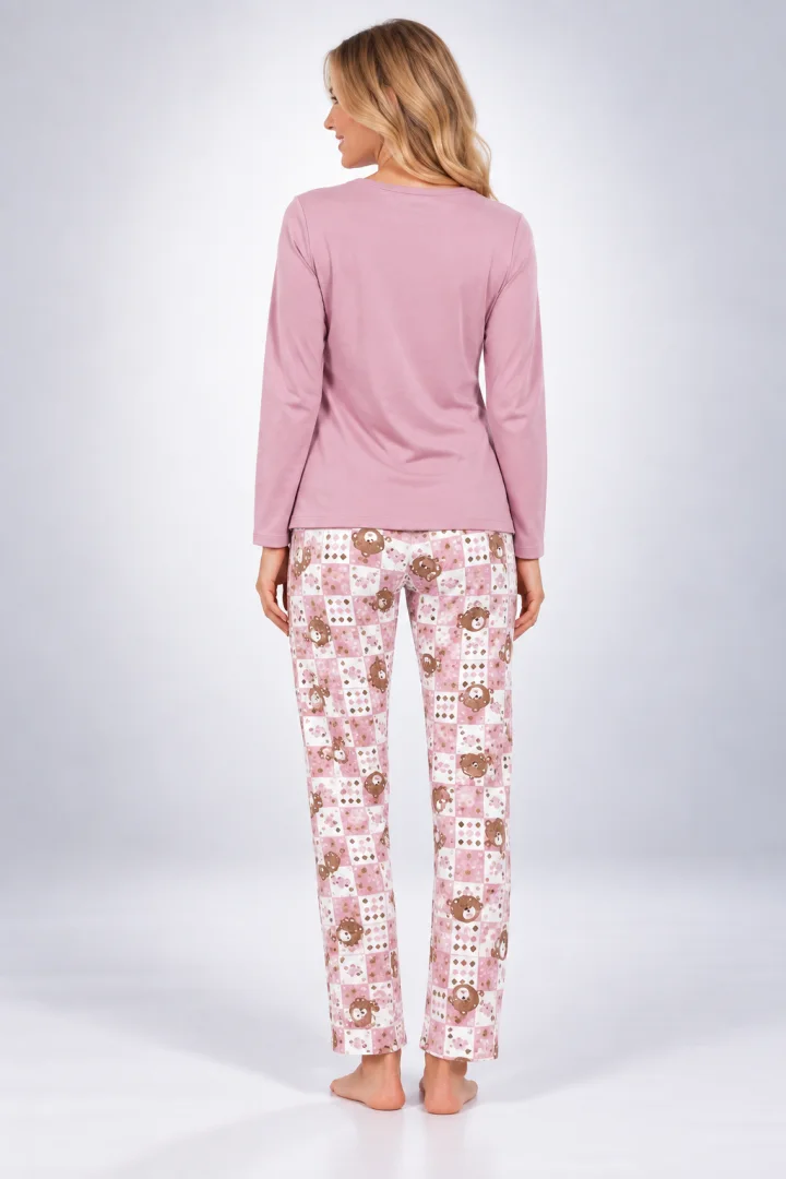 Pijama damă cu mânecă lungă și pantaloni lungi cu imprimeu