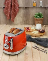 Prăjitor de Pâine Electric Retro, 850W, 2 Felii, 6 Trepte de Rumenire, Decongelare și Reîncălzire, Roșu