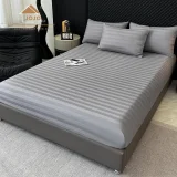 Lenjerie de Pat 100% Bumbac Damasc Deluxe, 6 Piese, Cearșaf cu Elastic 180x200 cm, Husă Pilotă 200x230 cm