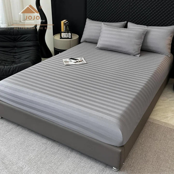 Lenjerie de Pat 100% Bumbac Damasc Deluxe, 6 Piese, Cearșaf cu Elastic 180x200 cm, Husă Pilotă 200x230 cm
