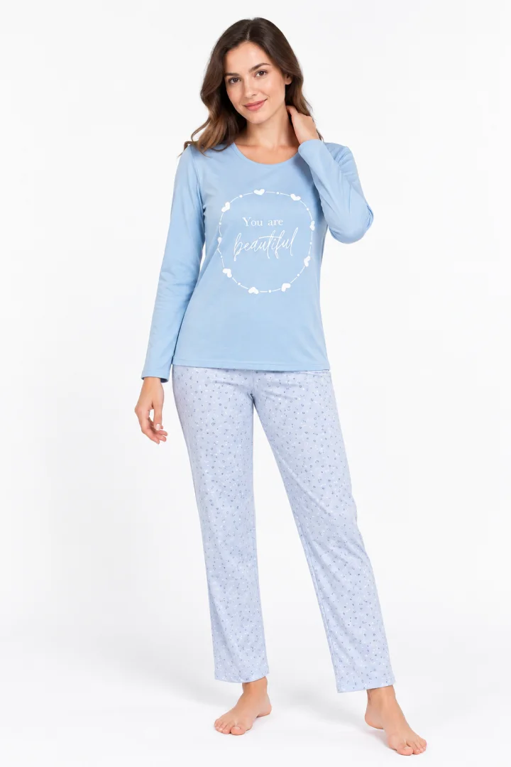 Pijama damă imprimeu ,,You Are Beautiful'', culoare blue