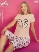 Pijama damă Rinda din bumbac „BE MINE” cu pantaloni 3/4