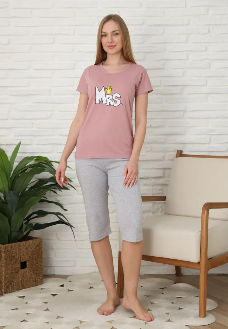 Pijama familie-damă, imprimeu MRS mov