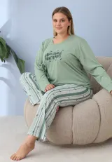Pijama damă Big Size verde „Awesome” din bumbac