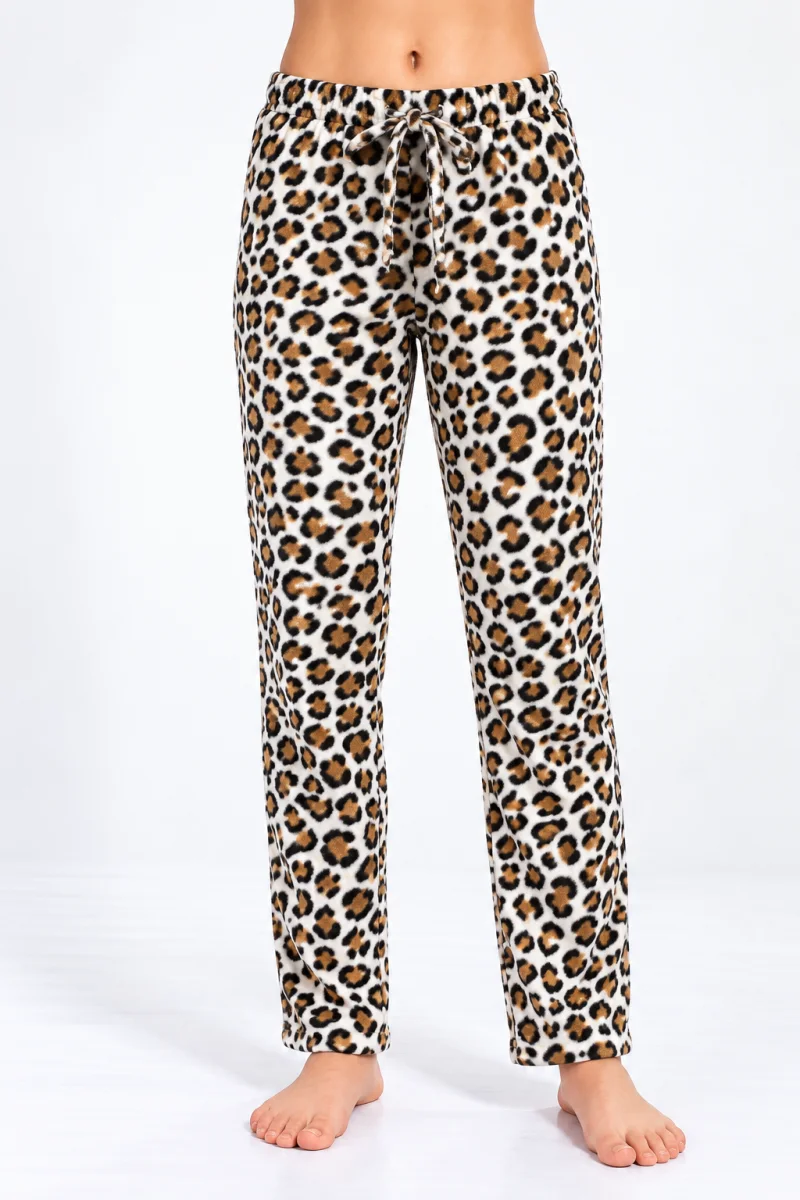 Pantaloni damă polar cu imprimeu leopard