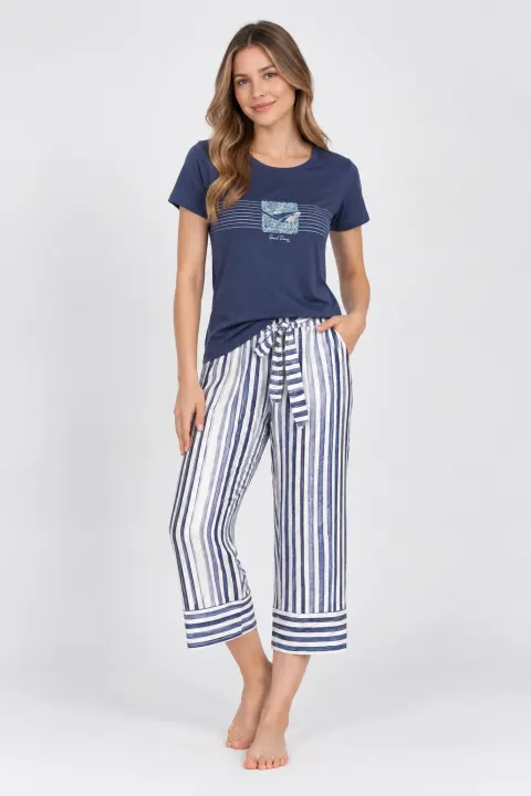 Pijama dama,, imprimeu Marine si pantaloni 3/4