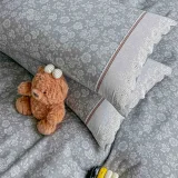 Lenjerie de Pat din 100% Bumbac cu Dantelă, 4 Piese, Cearșaf cu Elastic 180x200 cm