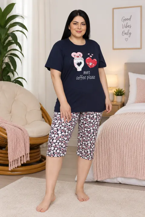 Pijama dama cu imprimeu ,,More Coffee, Please'', negru