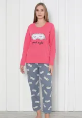 Pijama damă cu imprimeu ,,Good Night'', culoare roz