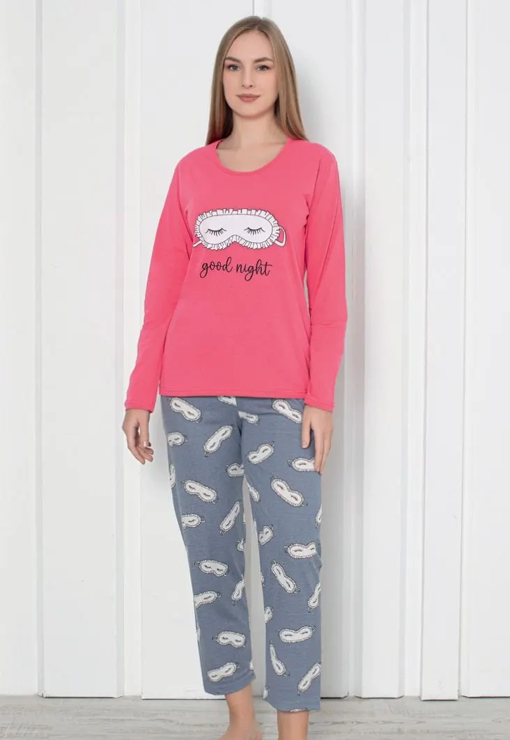 Pijama damă cu imprimeu ,,Good Night'', culoare roz