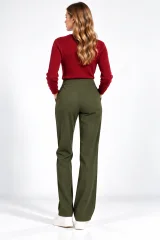 Pantaloni Damă Vătuiți cu Buzunare și Cataramă Decorativă, Verde