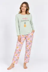 Pijama damă Big Size verde și roz cu imprimeu ananas