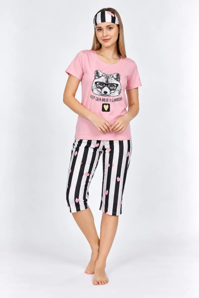 Pijama damă, cu , imprimeu lup, roz deschis