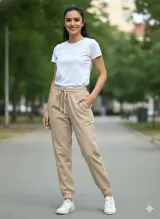 Pantaloni din denim damă crem