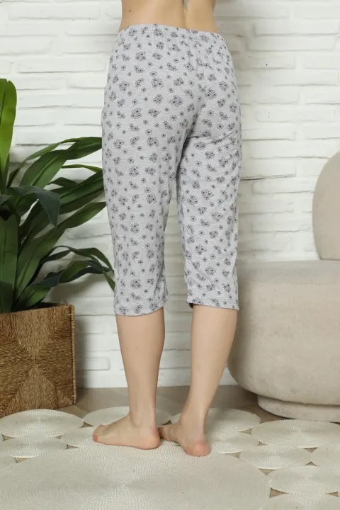 Pantaloni pijama damă 3/4, gri, imprimeu flori