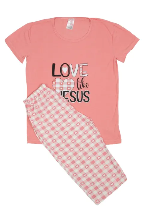 Pijama damă cu imprimeu LOVE LIKE JESUS
