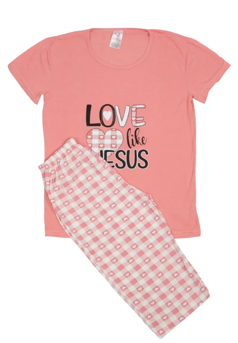 Pijama damă cu imprimeu LOVE LIKE JESUS