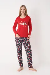 Pijama damă de Crăciun cu mânecă lungă și pantaloni lungi