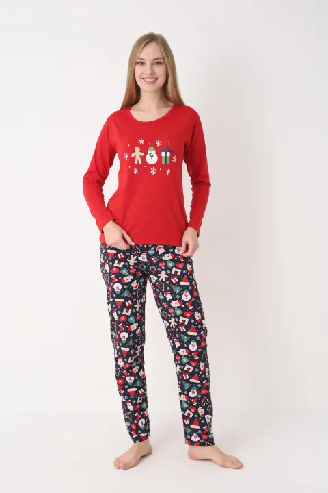 Pijama damă de Crăciun cu mânecă lungă și pantaloni lungi