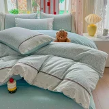 Lenjerie de Pat din 100% Bumbac cu Dantelă, 4 Piese, Cearșaf cu Elastic 180x200 cm