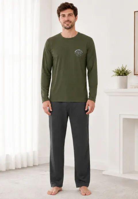 Pijama barbat verde cu gri
