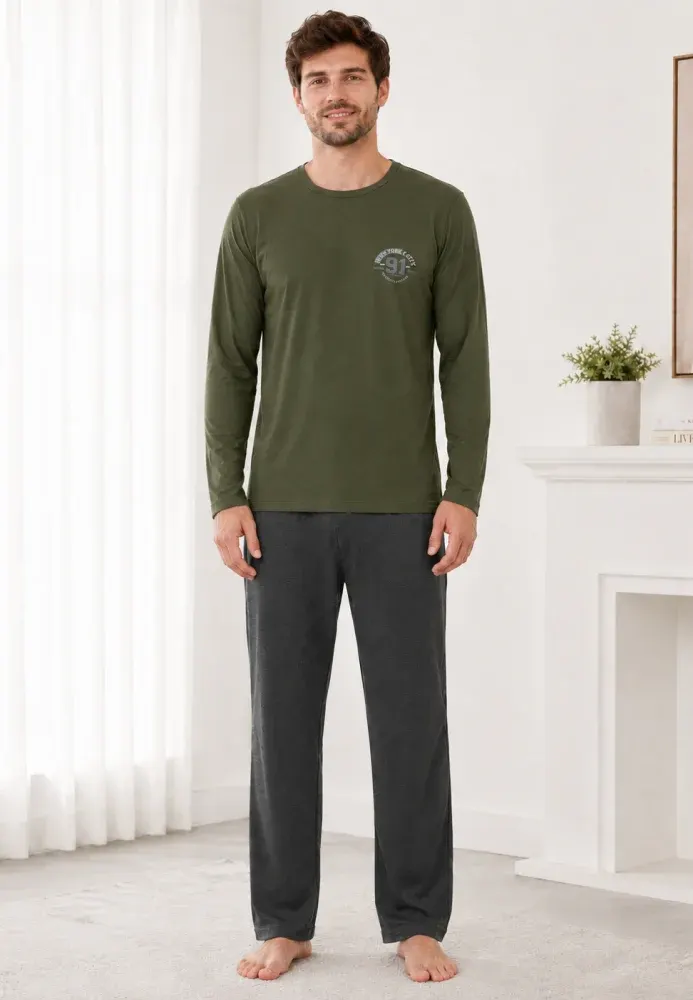Pijama barbat verde cu gri
