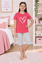 Pijama fetițe din bumbac – tricou și pantaloni 3/4, roz