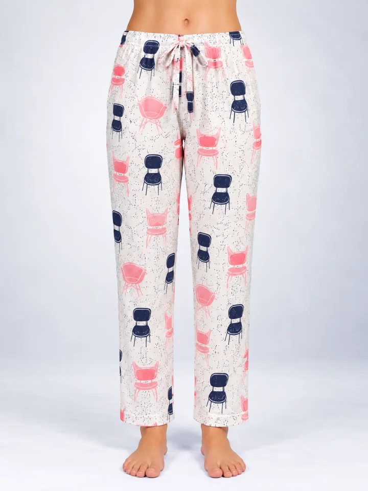 Pantaloni de pijama de dama gri cu roz