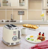 Prăjitor de Pâine Electric Retro, 850W, 2 Felii, 6 Trepte de Rumenire, Decongelare și Reîncălzire, Crem