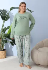 Pijama damă Big Size verde „Awesome” din bumbac