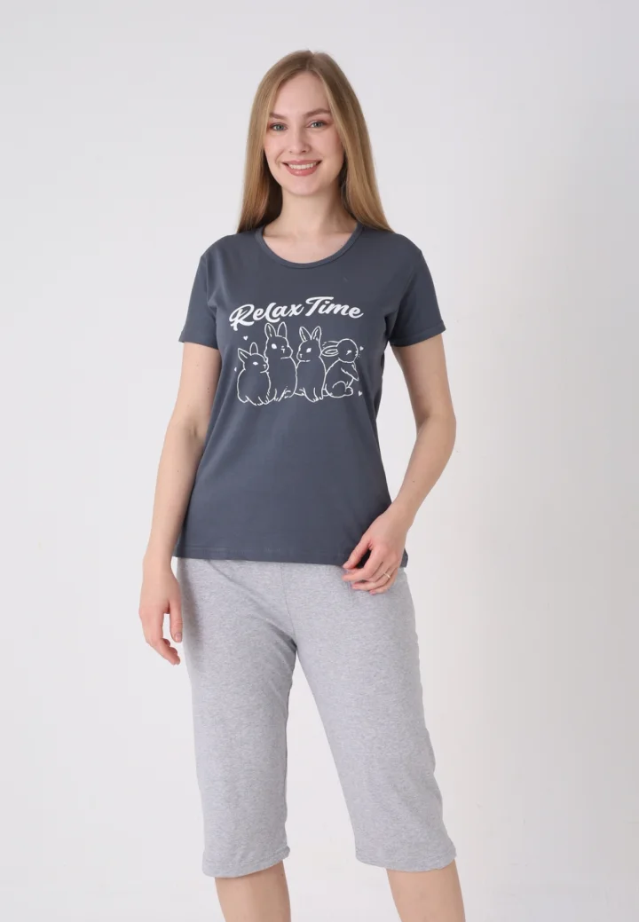 Pijama damă cu model de Paște, gri
