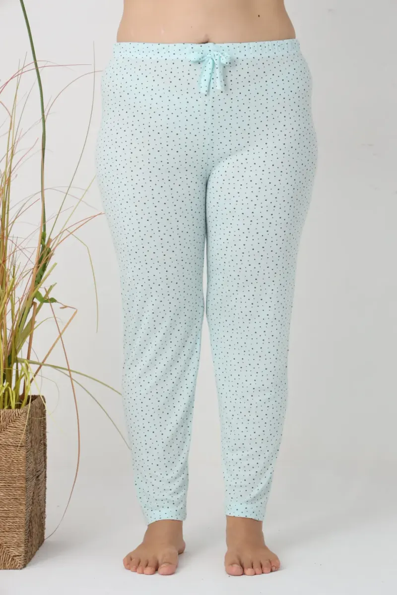 Pantaloni de pijama damă Big Size, turcoaz cu puncte negre