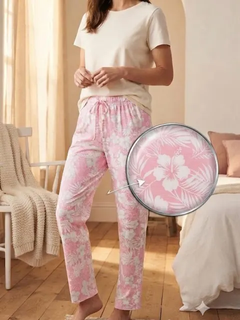 Pantaloni de pijama de dama alb cu roz