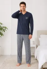 Pijama barbat blumarin cu carouri gri