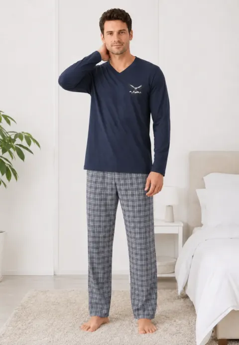 Pijama barbat blumarin cu carouri gri