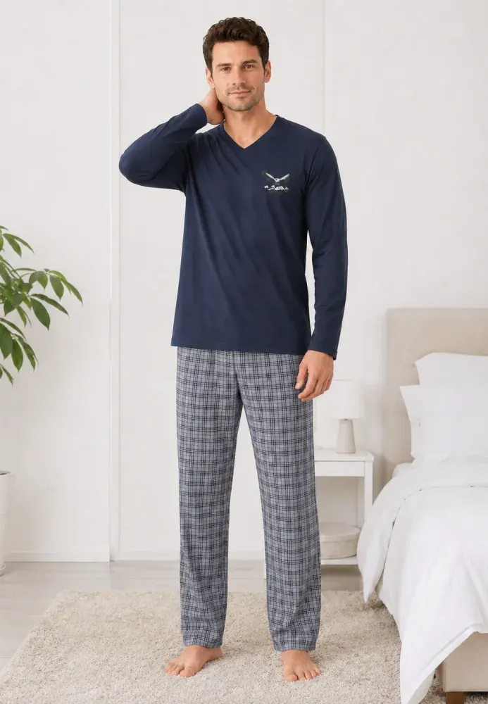 Pijama barbat blumarin cu carouri gri