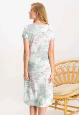 Rochie damă Arnetta din bumbac și modal, cu mânecă scurtă, decolteu rotund și imprimeu floral, crem
