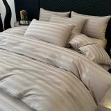 Lenjerie de Pat 100% Bumbac Damasc Deluxe, 6 Piese, Cearșaf cu Elastic 180x200 cm, Husă Pilotă 200x230 cm