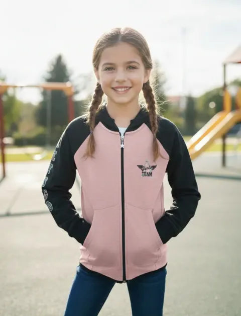 Hanorac fetițe roz pal cu imprimeu „Girls Team”