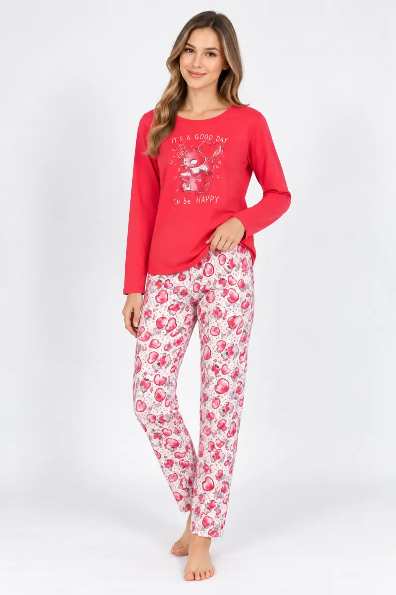 Pijamale damă cu imprimeu It's A Good Day, rosu